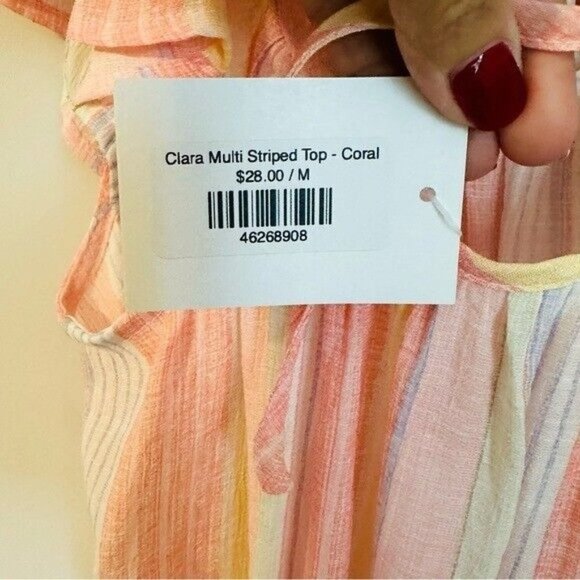 Mine Clara Multi Striped Top - Coral Women’s Size Medium NWT - Picture 11 of 12